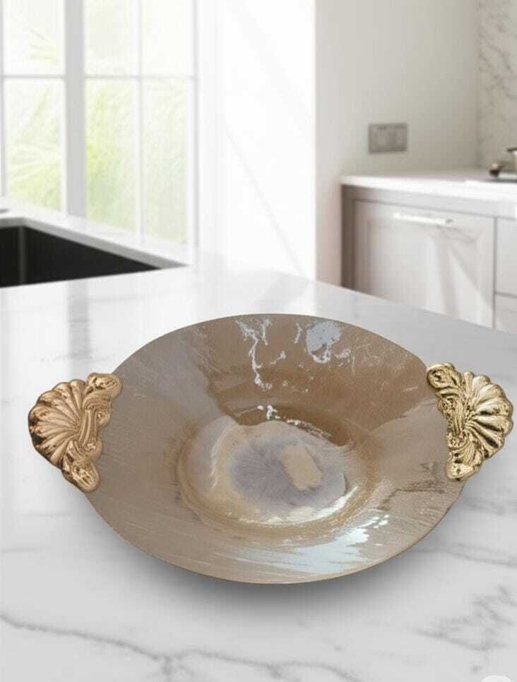 Coupe en Verre Décoratif avec Poignées Dorées