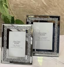 Cadre Photo en Métal Argenté Pailleté (Taille : M 23/17cm)