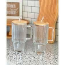 2 Gobelets Xl Verre Mug avec Couvercle et Paille, 500 Ml