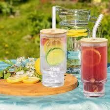 2 Gobelets Xl Verre Mug avec Couvercle et Paille, 500 Ml