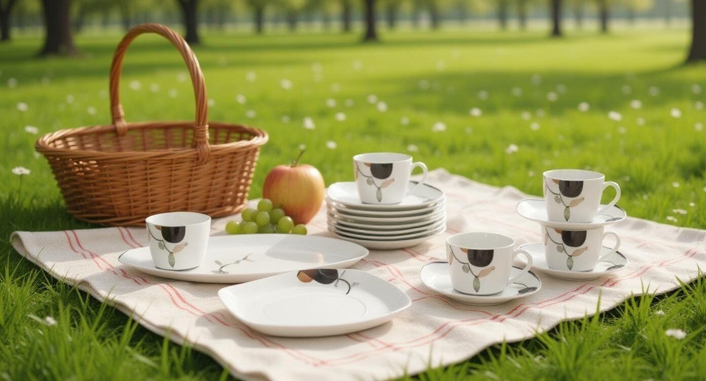 Service de Table 19 Pièces en Porcelaine de Qualité avec Motifs Colorés Compatible Lave Vaisselle