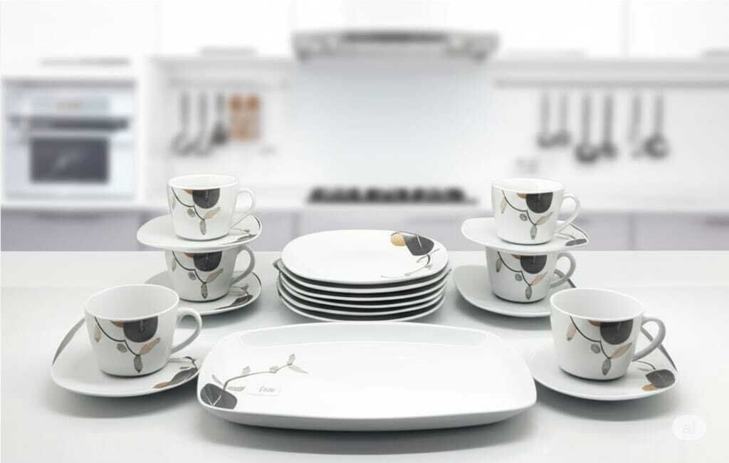 Service de Table 19 Pièces en Porcelaine de Qualité avec Motifs Colorés Compatible Lave Vaisselle thumbnail 3