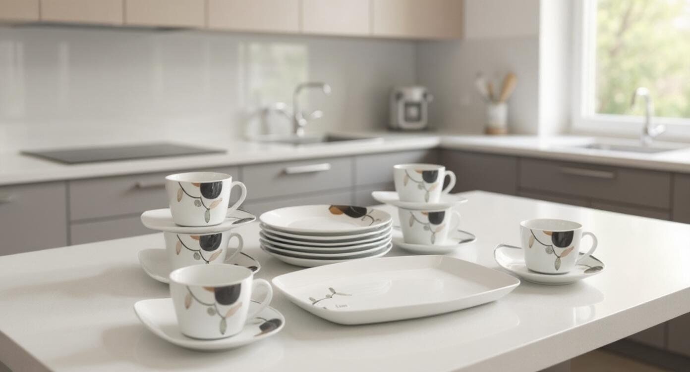 Service de Table 19 Pièces en Porcelaine de Qualité avec Motifs Colorés Compatible Lave Vaisselle thumbnail 4