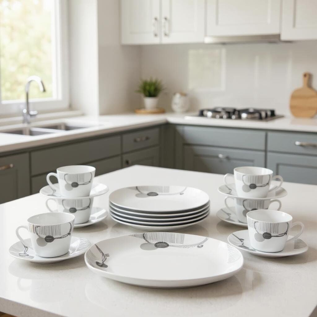 Service de Table 19 Pièces en Porcelaine de Qualité avec Motifs Colorés Compatible Lave Vaisselle thumbnail 3