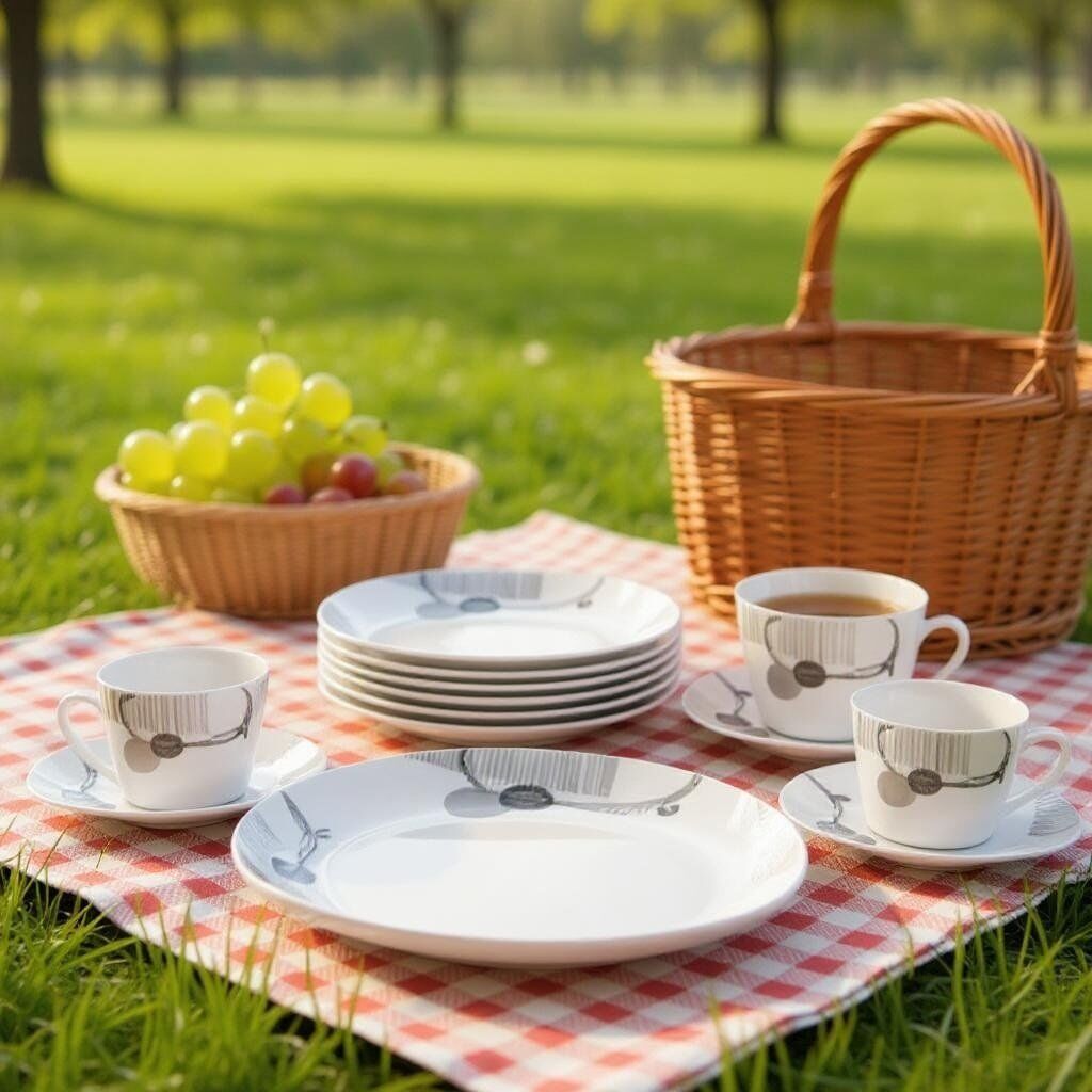 Service de Table 19 Pièces en Porcelaine de Qualité avec Motifs Colorés Compatible Lave Vaisselle thumbnail 4