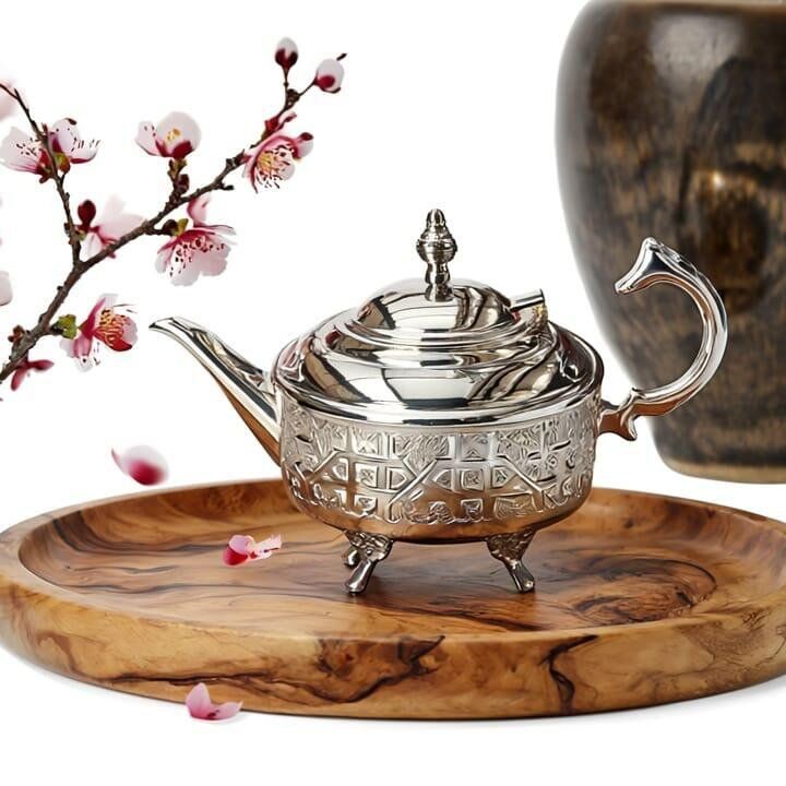 Théière Marocaine en Argenté – Artisanat Traditionnel de Fès thumbnail 1