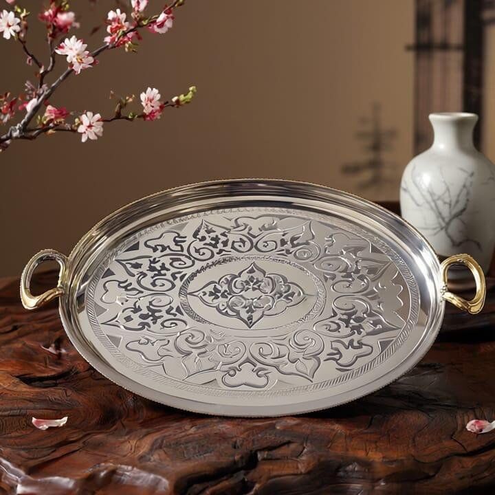 Set 3 Plateaux Argentés avec Anses à Servir ou Présentation en Inox Très Haute Qualité-Gm 65cm/40cm Mm 55/34cm Pm 47cm/29cm thumbnail 3