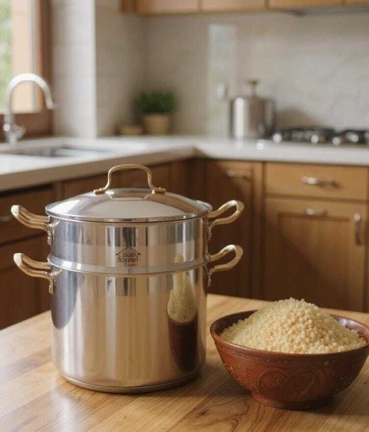 Couscoussier Inoxydable Avec Poignées Dorées – Design Italien Pour Cuisson Vapeur Et Couscous 12l