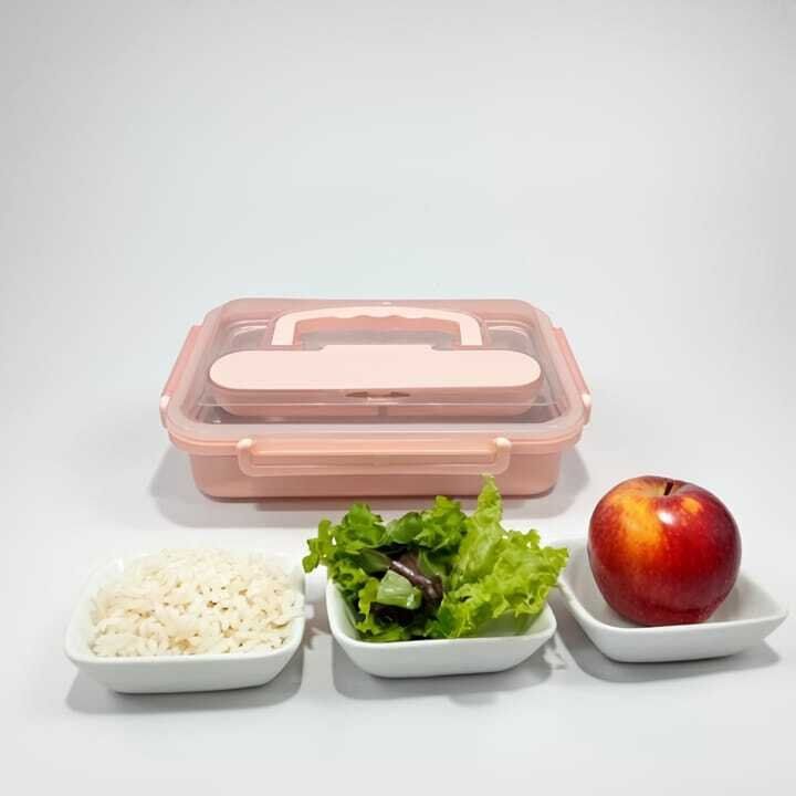 Lunch Box Isotherme avec 4 Compartiments + Cuillère et Fourchette en Inox -20/28CM