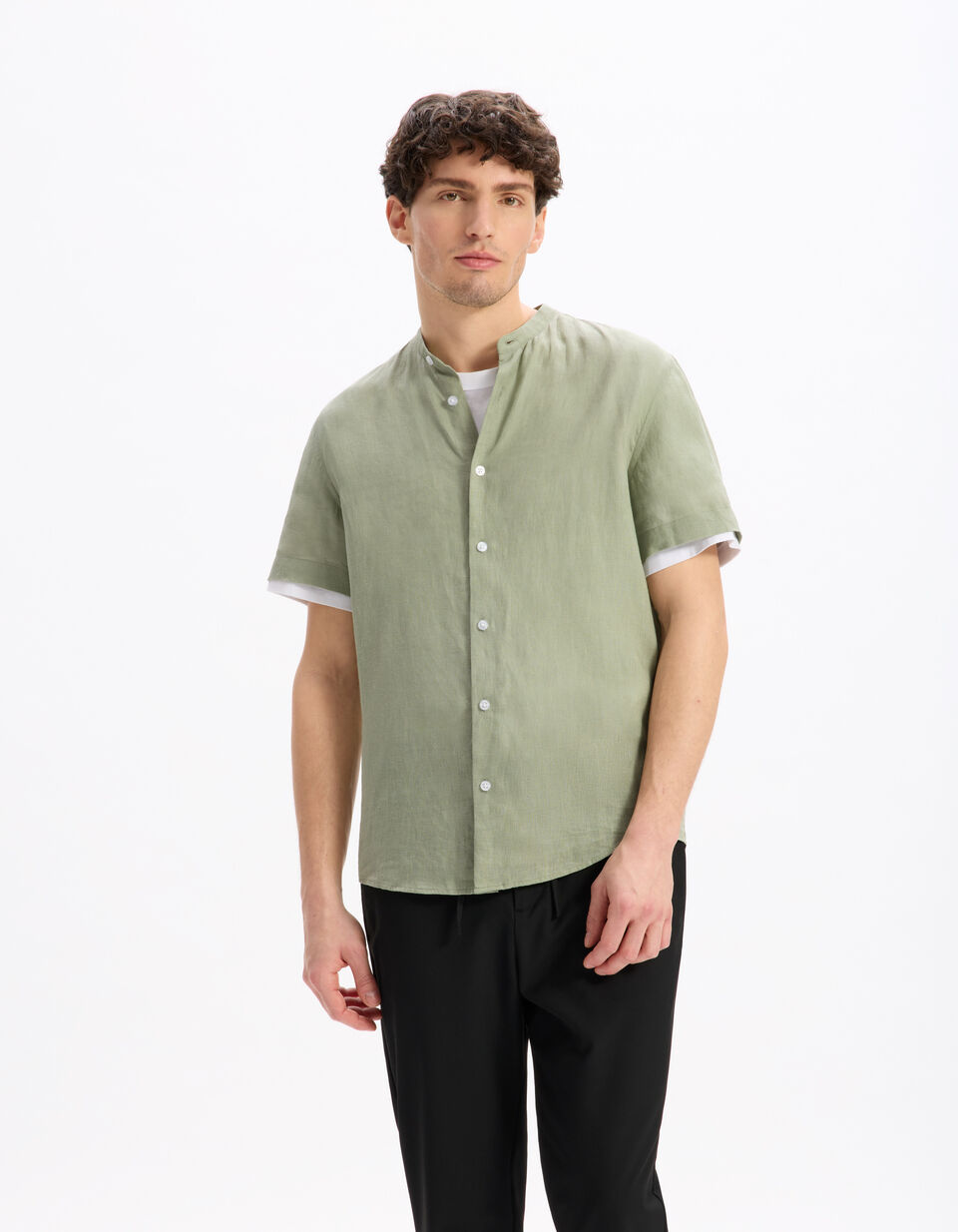 Chemise Col Mao Regular 100% Lin