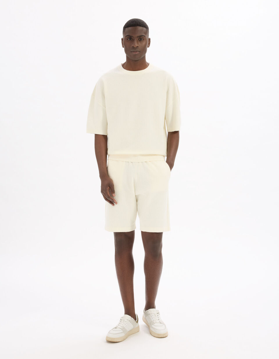 T-shirt Boxy Col Rond en Maille Bouclée