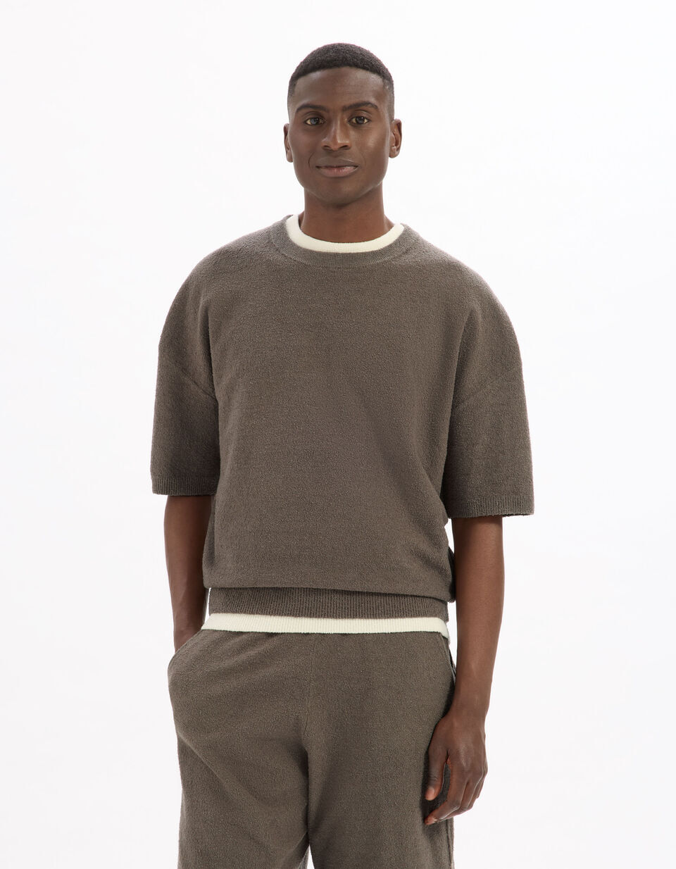 T-shirt Boxy Col Rond en Maille Bouclée thumbnail 3