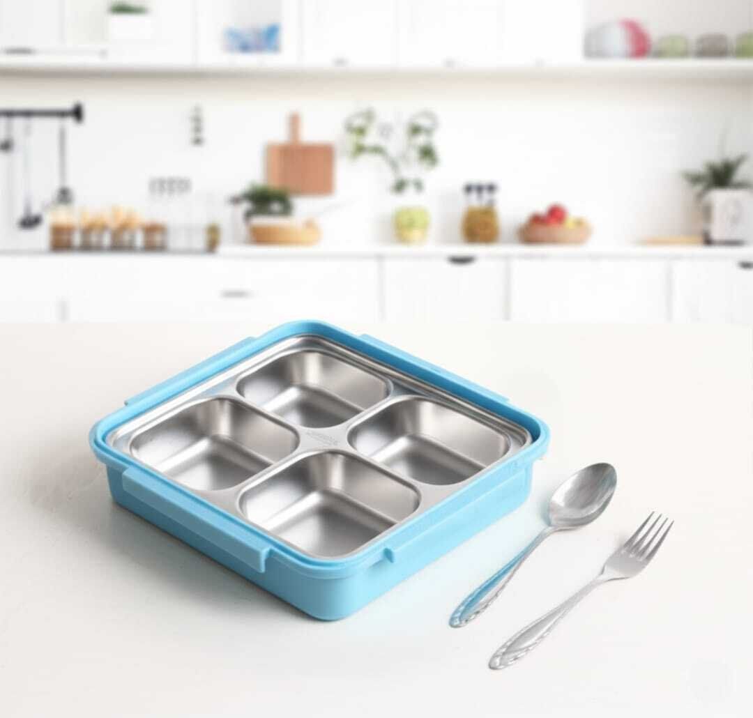 Lunch Box Isotherme avec 4 Compartiments + Cuillère et Fourchette en Inox -20/28CM thumbnail 4