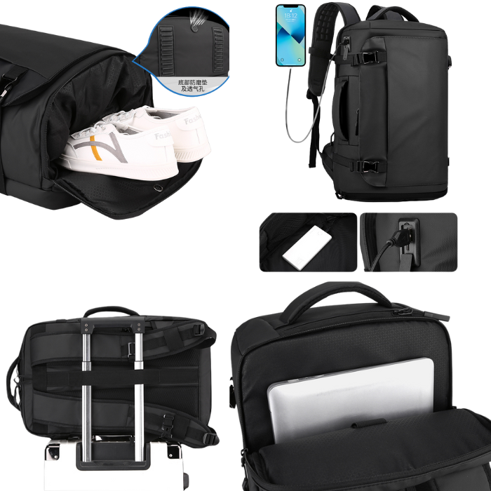 Sac à Dos Étanche avec Port USB, Poche PC ,Compartiment Chaussures pour Voyages thumbnail 3
