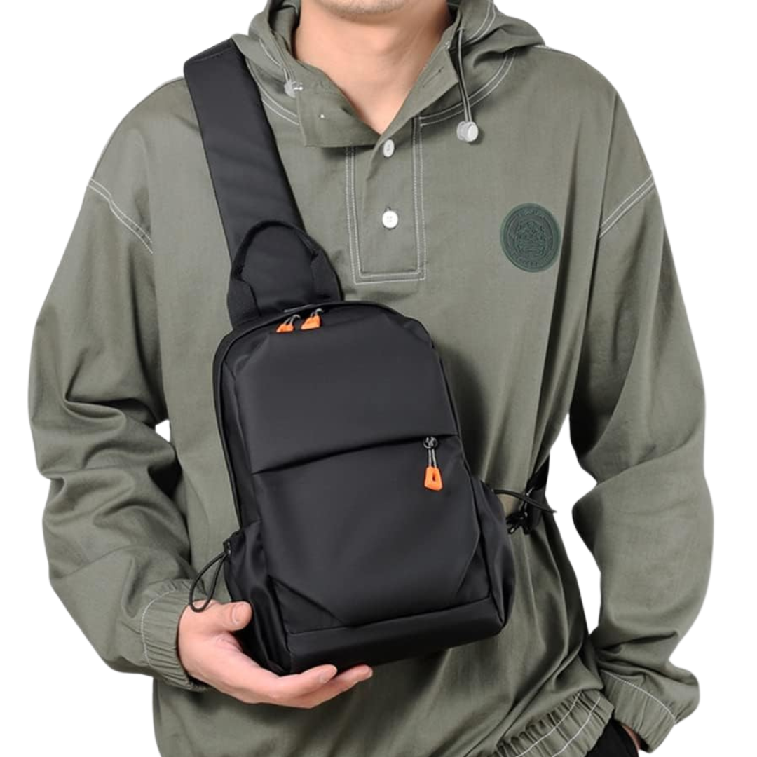 crossbody compact unisexe avec poches zippées pour usage urbain, voyage, loisirs