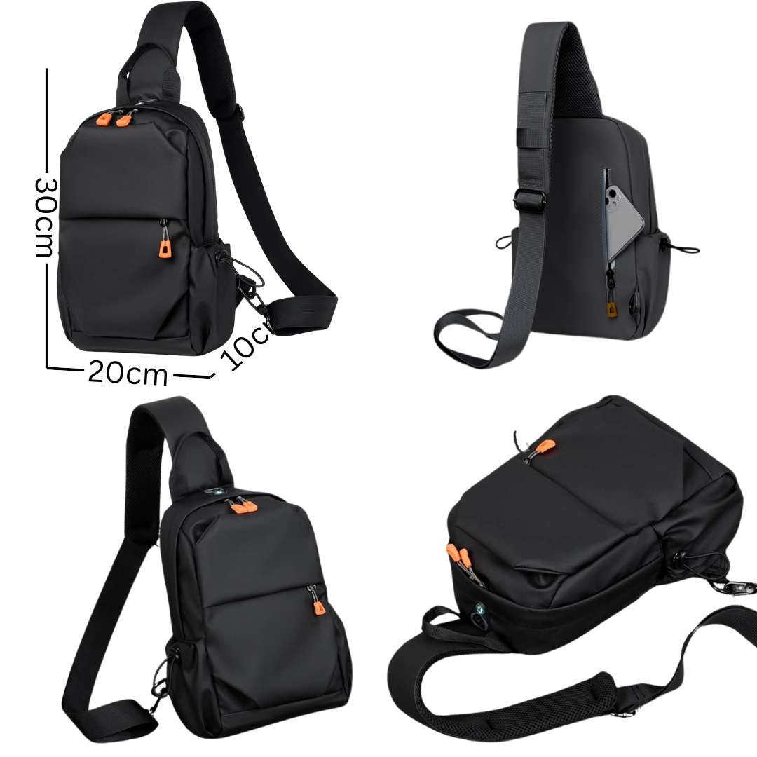 crossbody compact unisexe avec poches zippées pour usage urbain, voyage, loisirs