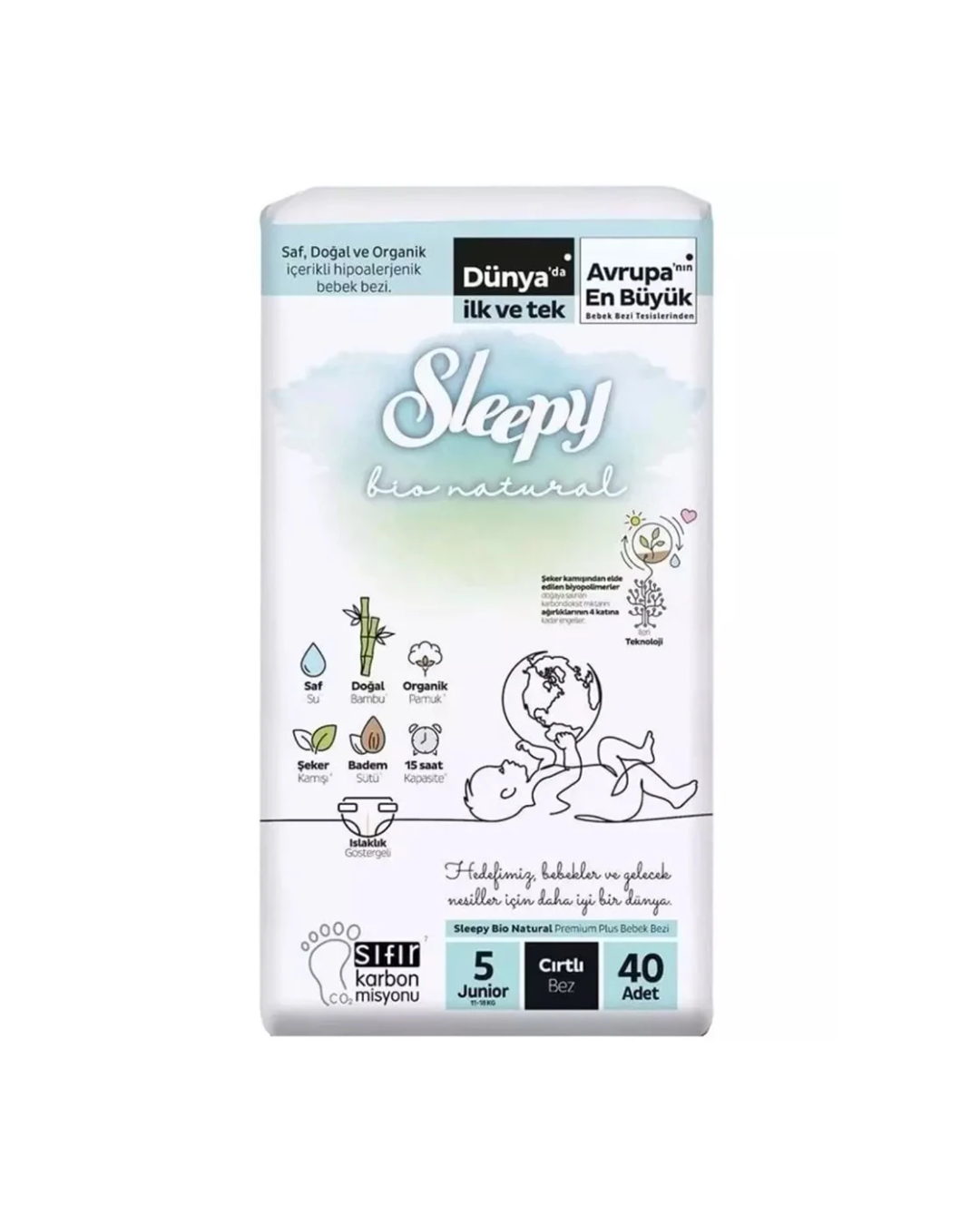 Bio Natural Culottes Taille 5 juniors 11-18kg 40 Pieces