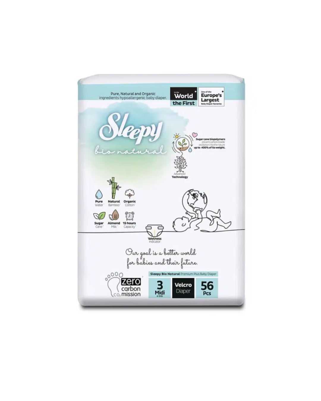 Bio Natural Culottes Taille 3 midi 4-9kg 56 Pieces