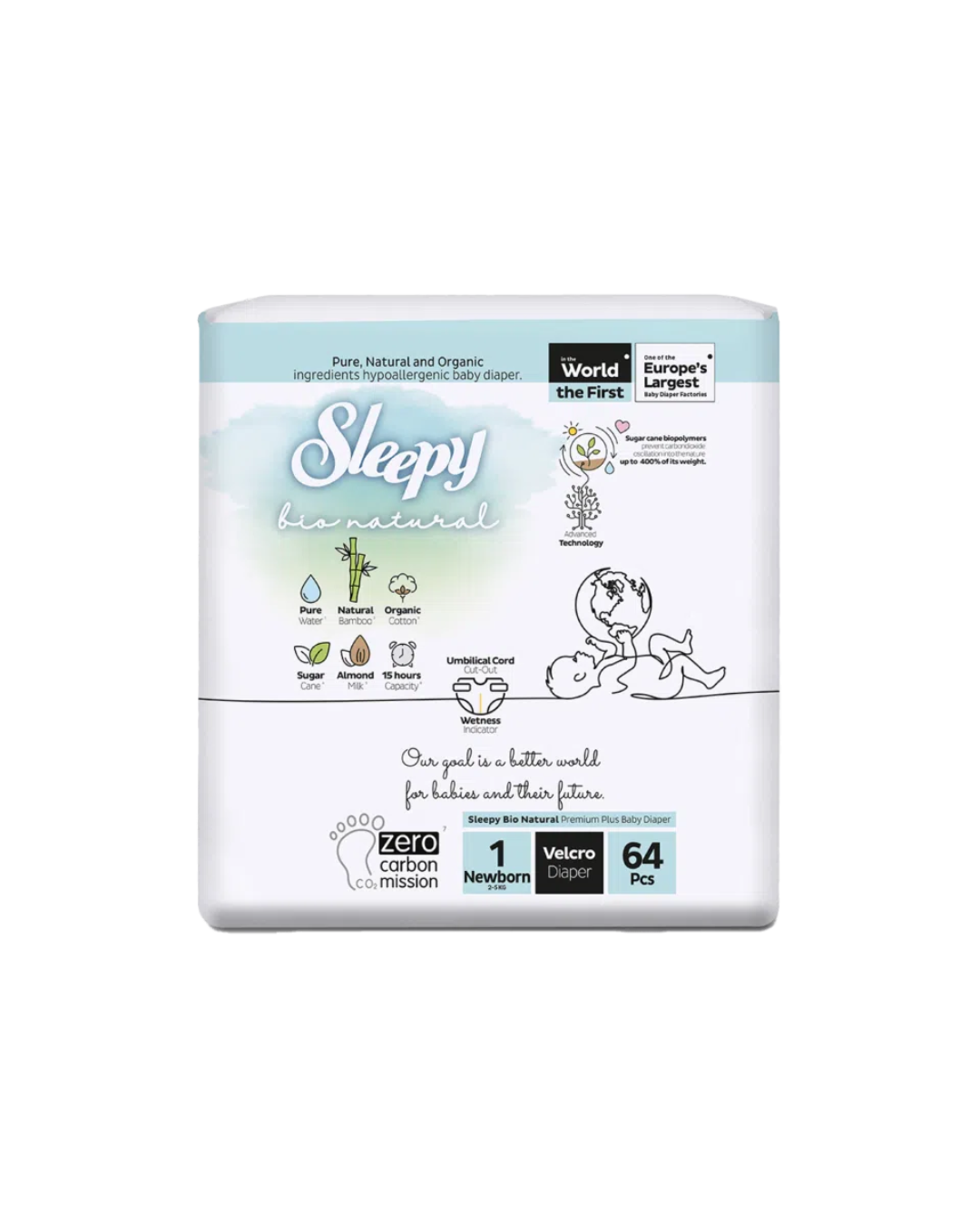 Bio Natural Couches Taille 1 Newborn 2-5kg 64 Pieces