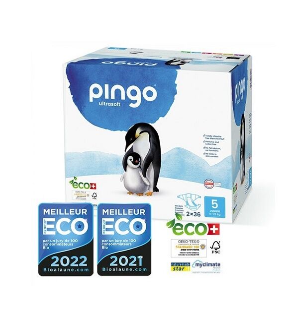 COUCHES ÉCOLOGIQUES JETABLES JUNIOR JUMBO TAILLE 5 (11-25KG) 2X36 COUCHES