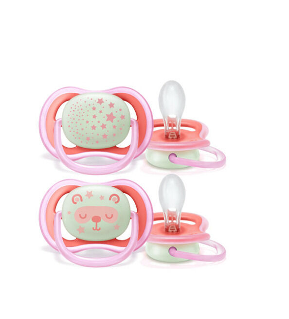 Lot 2 sucettes ultra air night rose 6-18 mois