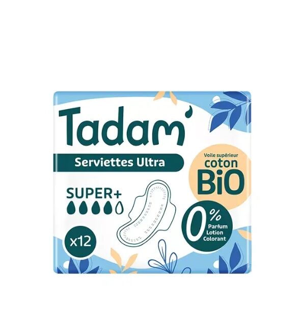 Tadam Serviette Ultra Coton Bio Super+ 12un