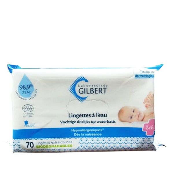 Lingettes Bébé à lEau Biodégradables - 70 lingettes