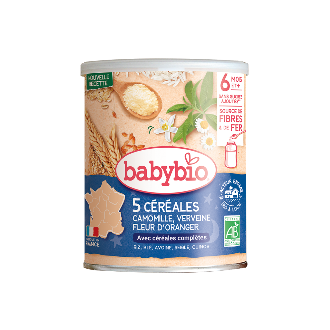 BABYBIO 5 CEREALES VERVEINE FLEUR DORANGER CAMOMILLE 220G