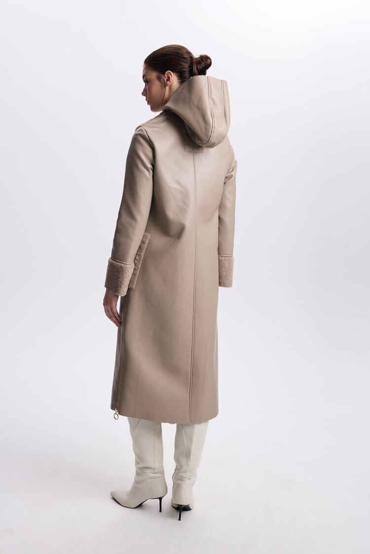 Manteau Cachette À Col Double Boutonnage Détail Fourrure