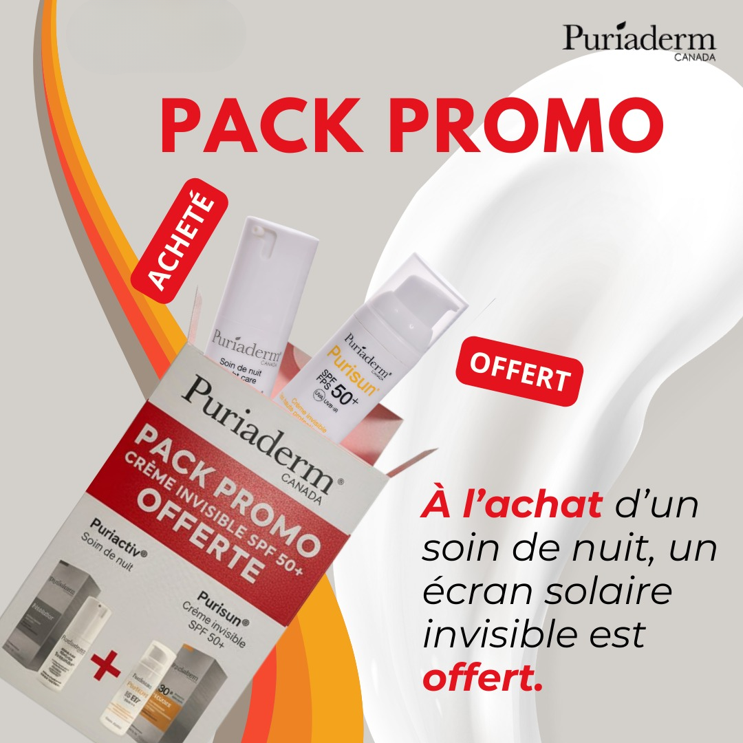 Puriaderm Puriactiv Soin Nuit + Purisun Ecran Invisible spf50+ Pack