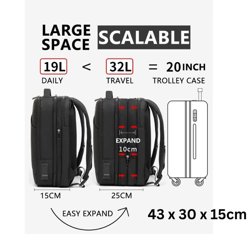 sac á dos, extensible, Ordinateur, grande capacité +10cm, voyage