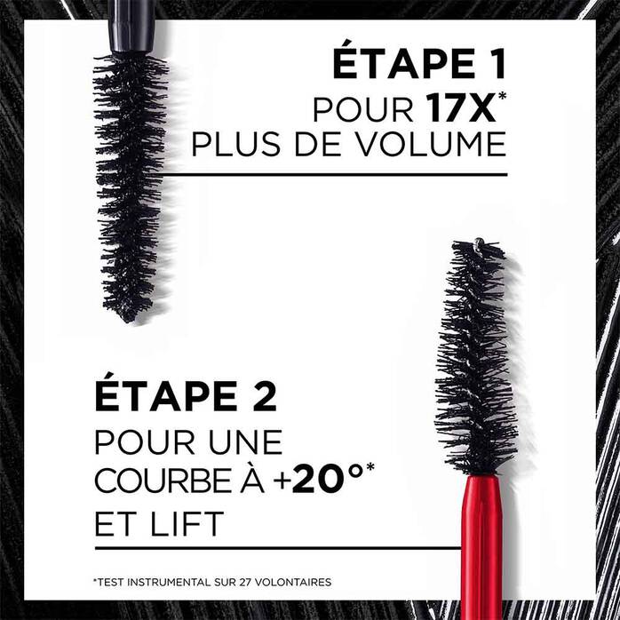 Mascara Pro XXL Lift - Effet Réhaussement de Cils Professionnel - Technologie Double Brosse - Longue Tenue - Teinte : Noir - 12 ml