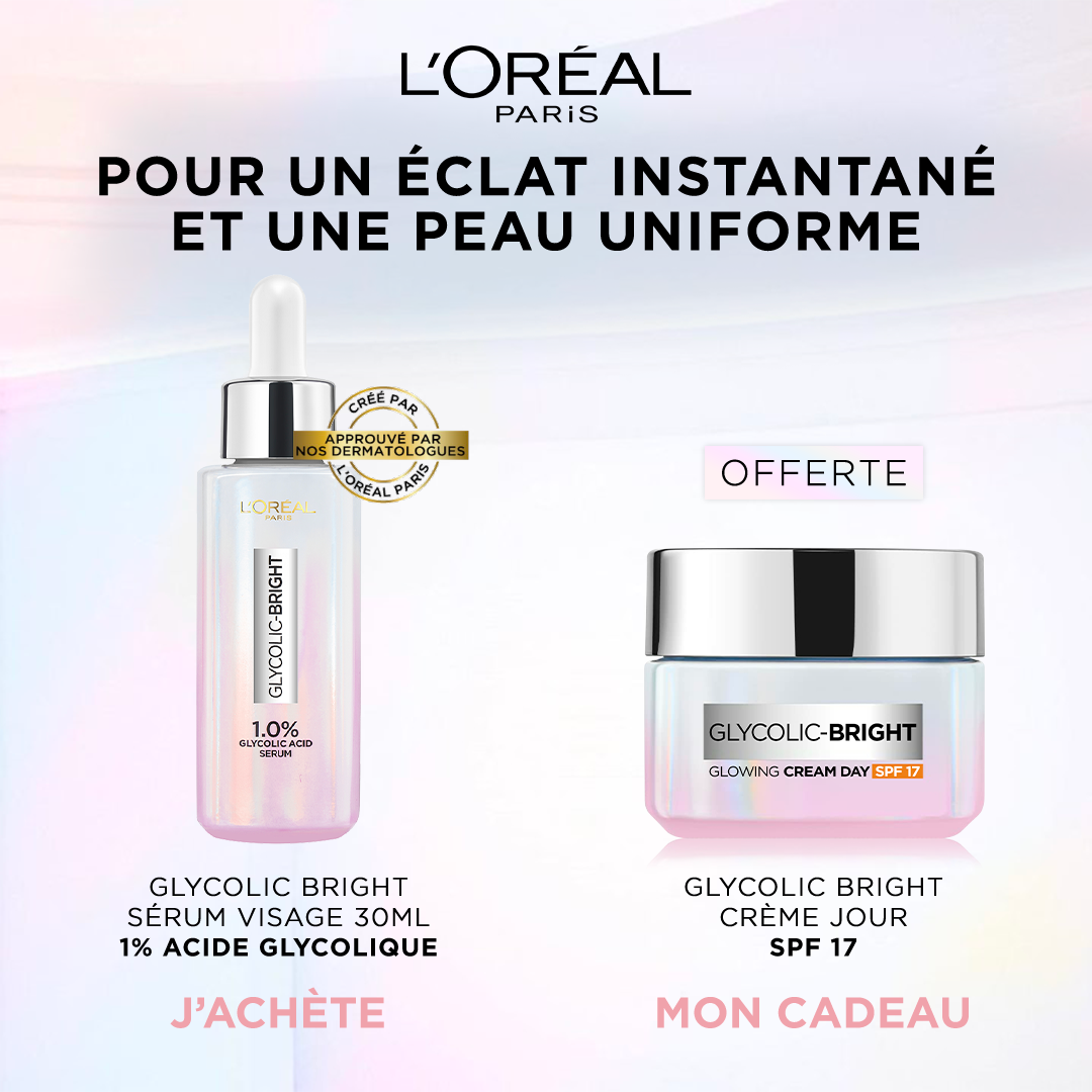 Pack Glycolic Bright - Sérum Visage 30ml + Crème Jour SPF17 50ml à base dacide glycolique