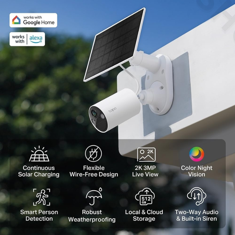 Caméra de Sécurité Intelligente Solaire C410 Kit avec Batterie sans Fil 2k sans Fil Alimentée par Batterie
