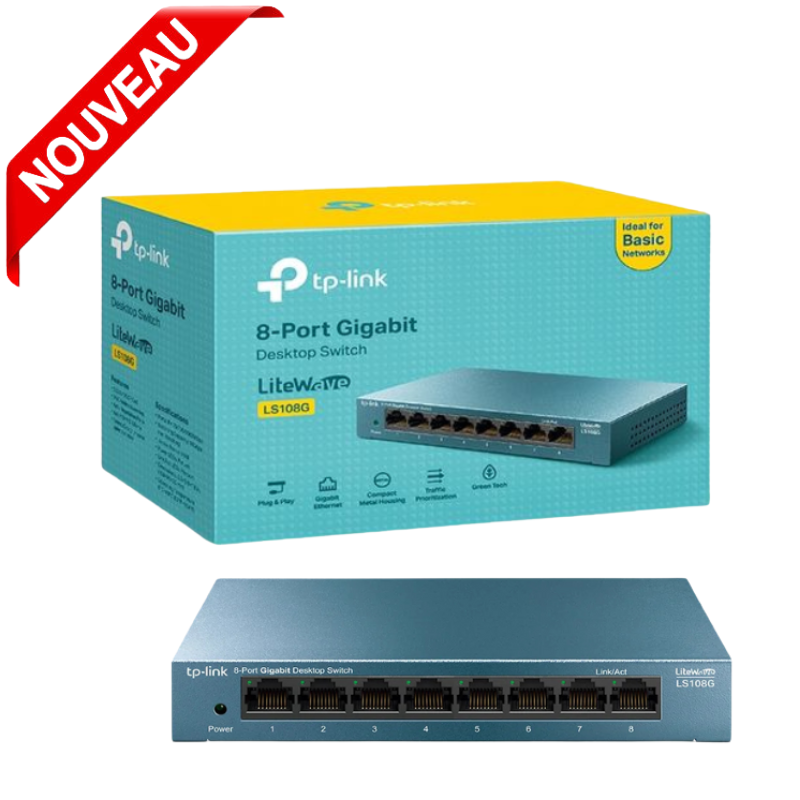 Switch Hub Ethernet Gigabit à 8 Ports, Boîtier en Metal, Ls108g thumbnail 1