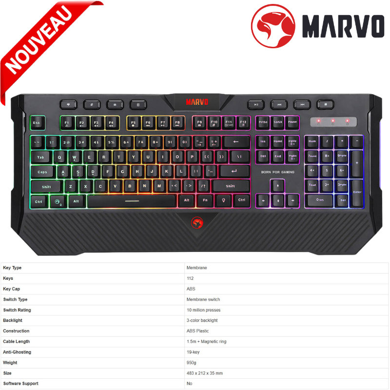 Pack Clavier Gaming Filaire Noir Anti-ghosting, Rétroéclairage + Souris 4800 Dpi + Tapis 300x 230 X 3mm