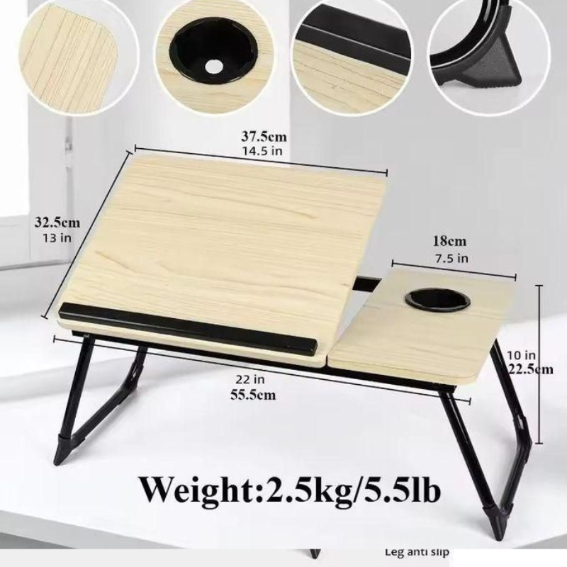 Bureau Portable Pliant en Métal Réglable avec Support pour Tasse et Inclinaison Multi-niveaux thumbnail 2