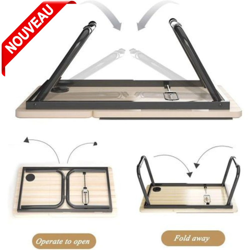 Bureau Portable Pliant en Métal Réglable avec Support pour Tasse et Inclinaison Multi-niveaux thumbnail 3