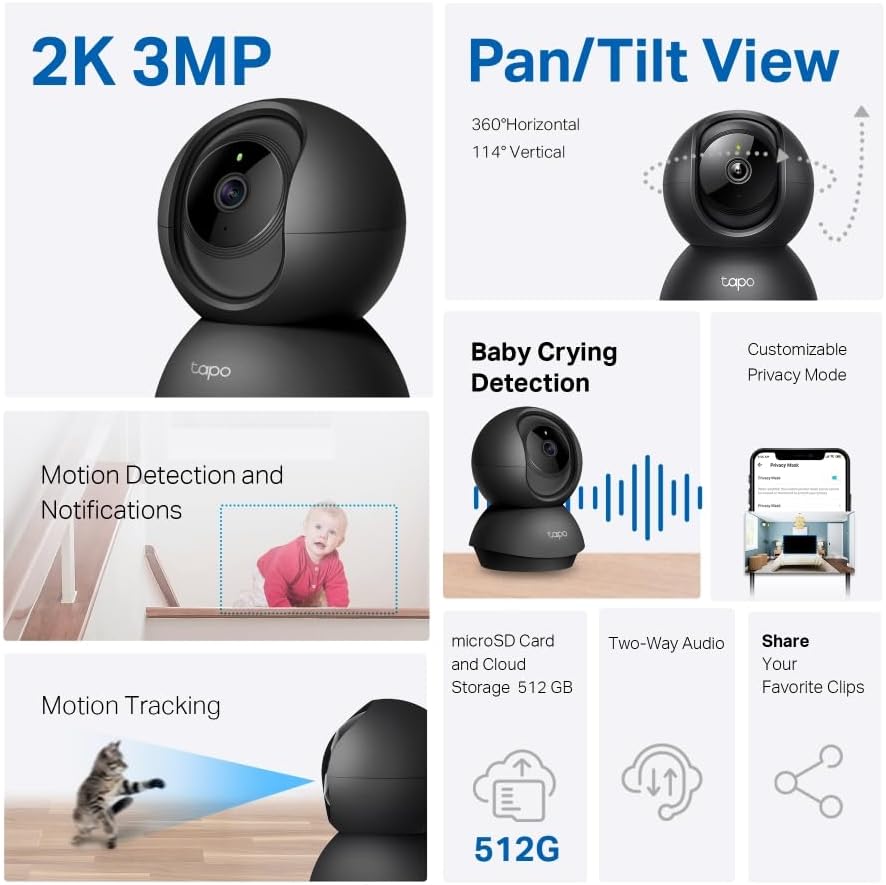 Caméra de Sécurité Panoramique et Inclinable Wifi 3mp 2k 360 C211
