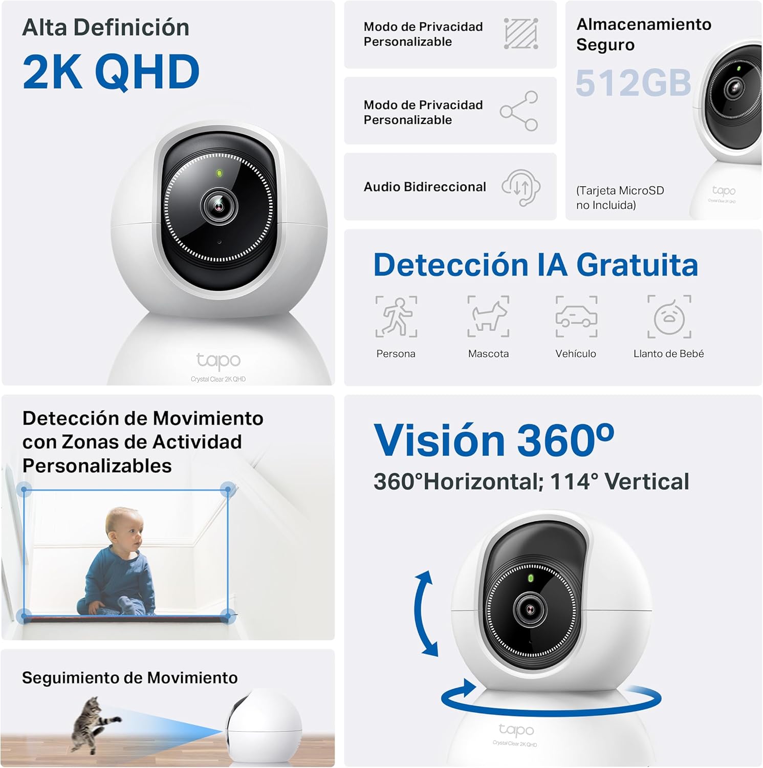 Caméra Surveillance Wifi Intérieure 2k 4mp C220, Détection de Personne. thumbnail 3