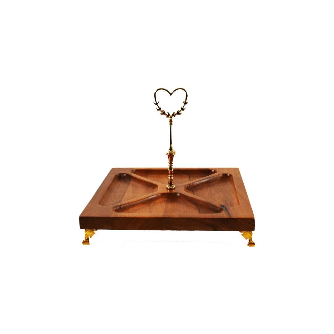 Plateau Serviteur Carre 4 Comp B.Massif 25X25 cm