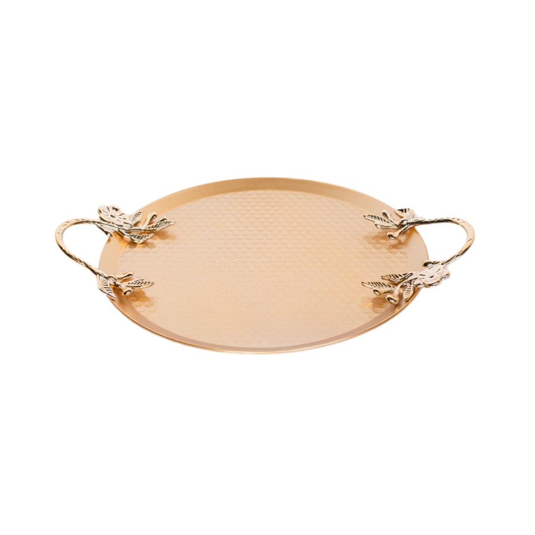 PLATEAU DECORATIF  DOREE ROND