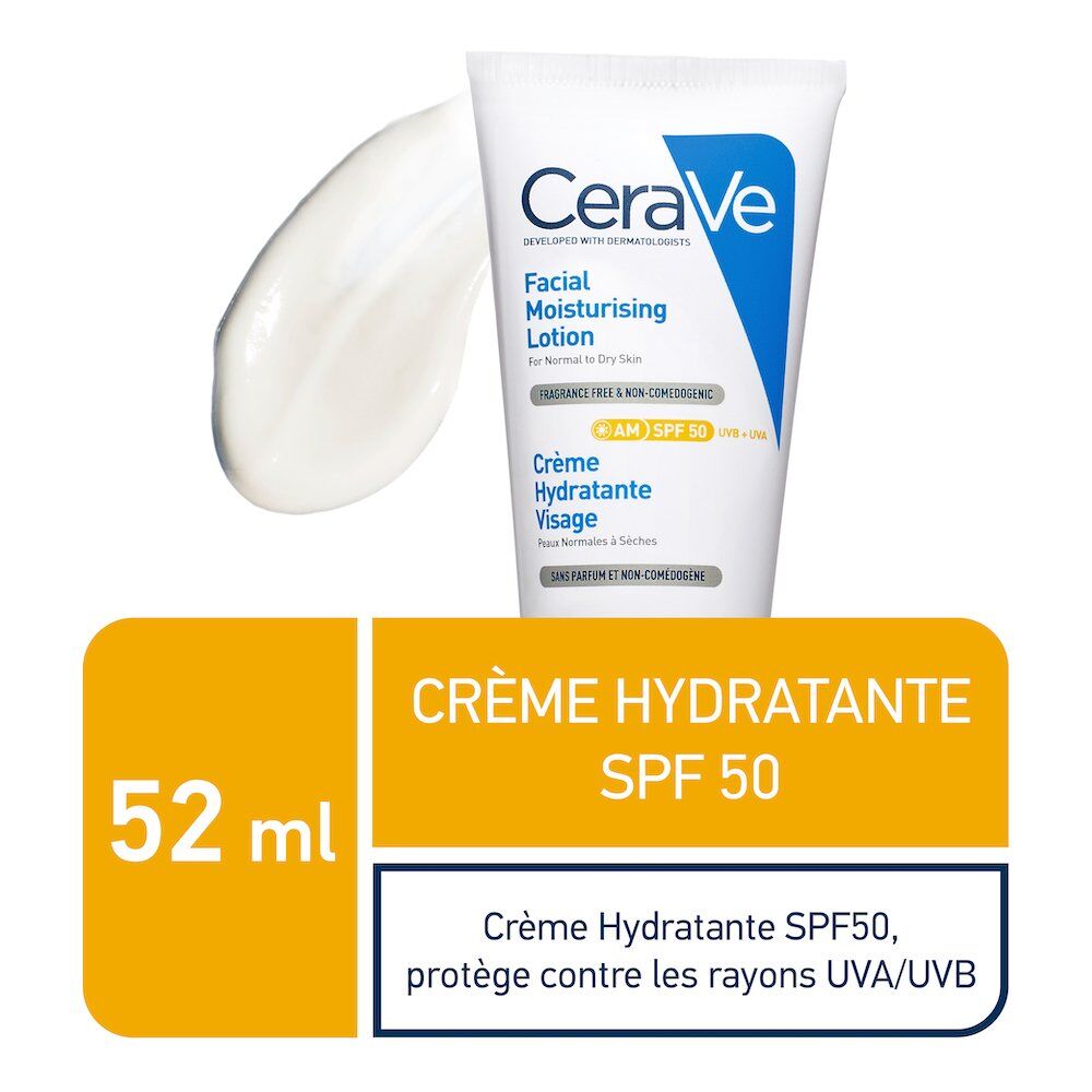 Crème Hydratante Visage SPF50 Peaux Normales à Sèches