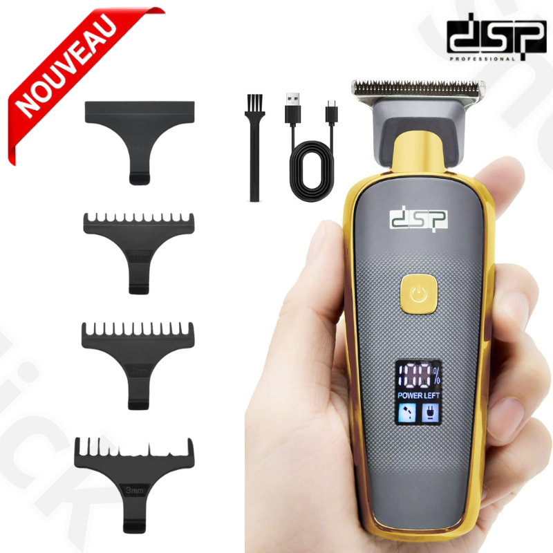 Tondeuse à Cheveux pour Hommes  Chauve à Moustache Zéro Espace avec Peignes de Limite de 1 à 3 mm, USB Type-C DSP-90458