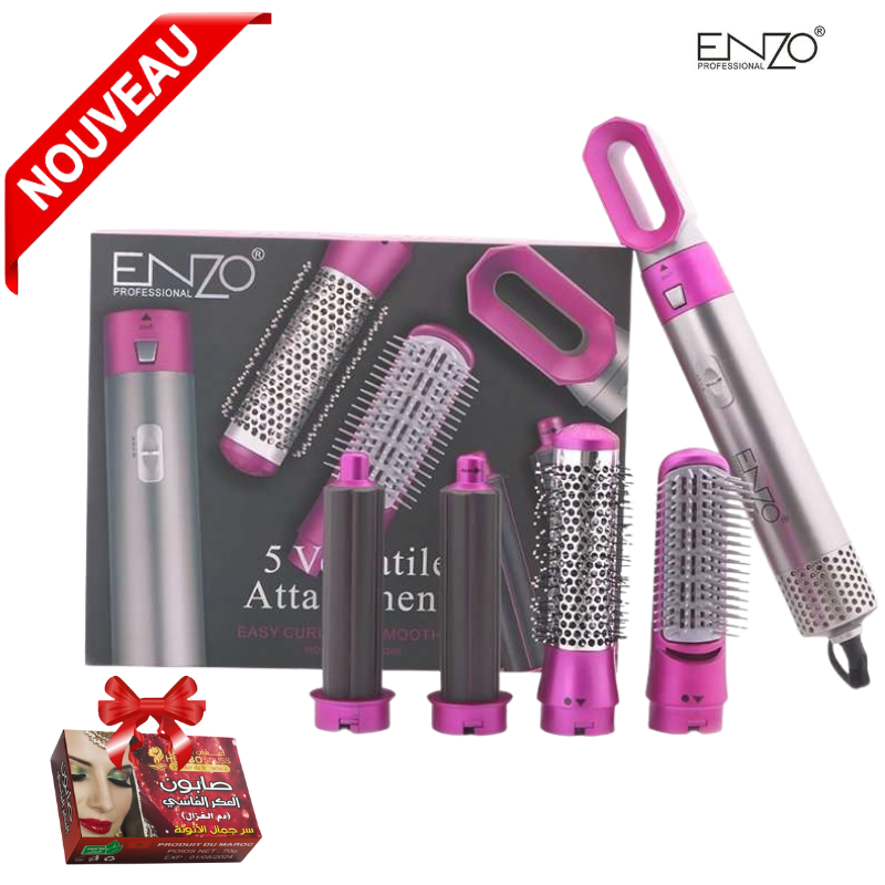 Brosse Sèche-cheveux professionnel  à air chaud rotatif Coiffante 5 en 1 – Sèche, Lisse, Boucle et Masse EN-6206