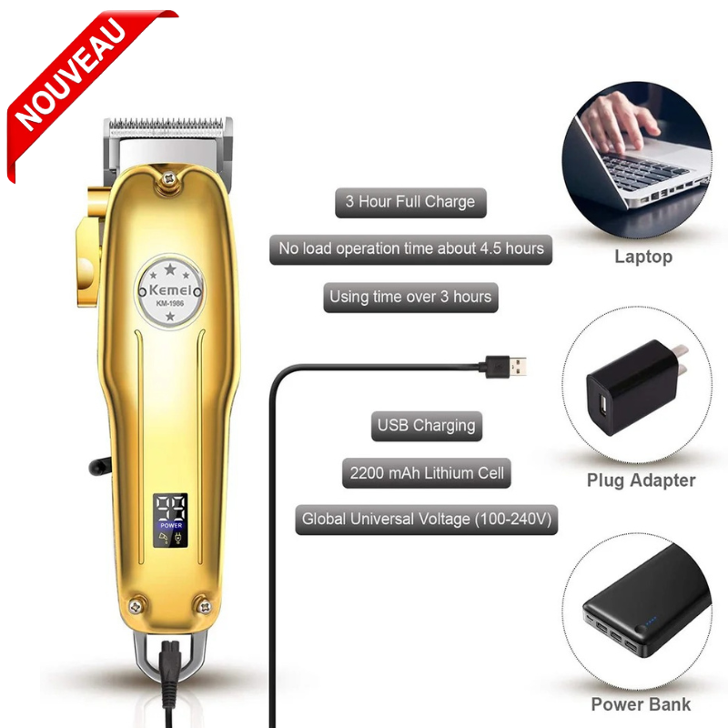 Tondeuse à cheveux professionnelle pour hommes électrique sans fil USB KM1986 thumbnail 3