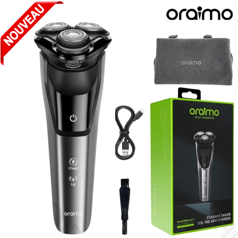 Tondeuse à cheveux professionnelle sans fil Shaver 2 oraimo Premium Rasoir électrique sans fil Rechargeable rotatif à 3 têtes à 360°