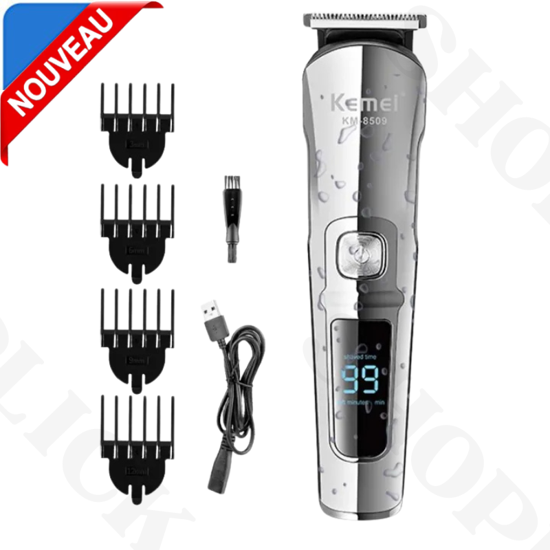 Tondeuse à cheveux professionnel étanche hommes rechargeable affichage led KM-8509 USB thumbnail 1