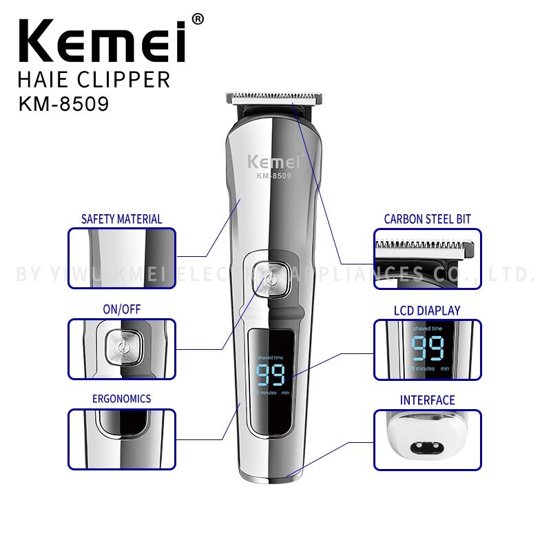 Tondeuse à cheveux professionnel étanche hommes rechargeable affichage led KM-8509 USB thumbnail 3