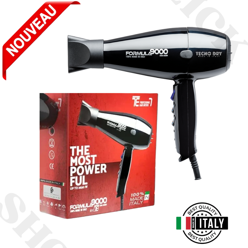 Sèche-cheveux Formula 9000 avec cordon de 3M (Noir, 2650w) Made in italy